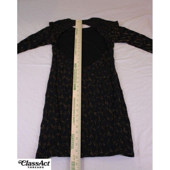 ZARA WB Women's Black Gold Long Sleeve Dress Open Back Pullover Sz M - Picture 5 of 7